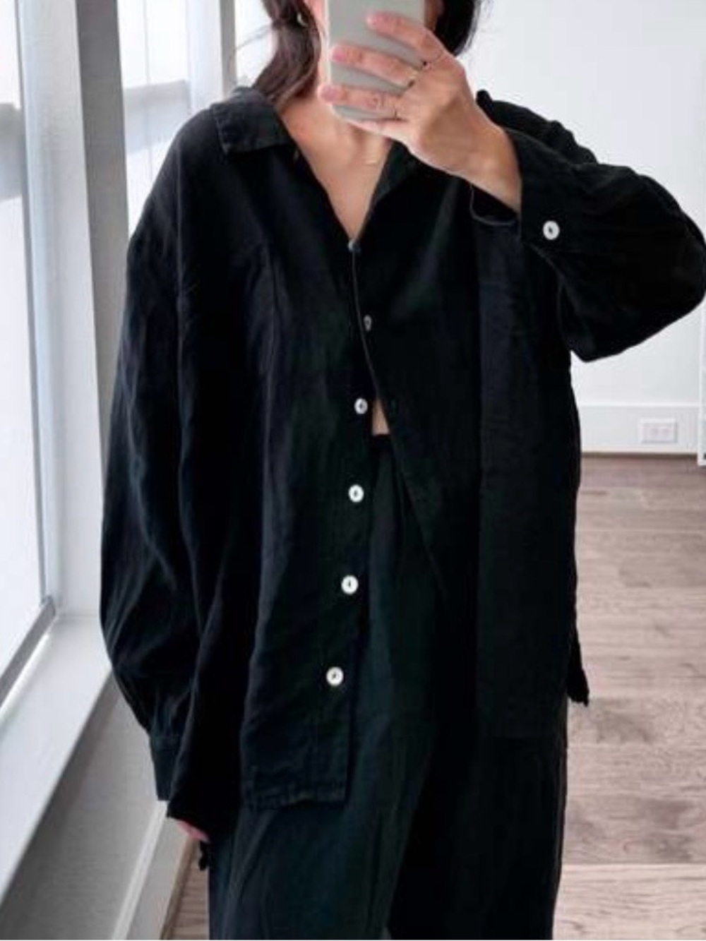 Bohème Goods The Linen Oxford Blouse S/M in Black Oversized EUC